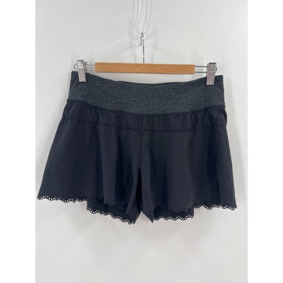Zella Women Small Black Athletic Shorts With Built-In Liner Lace Trim Hem - Picture 1 of 11